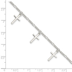 Sterling Silver Polished Cross 7.5in Bracelet