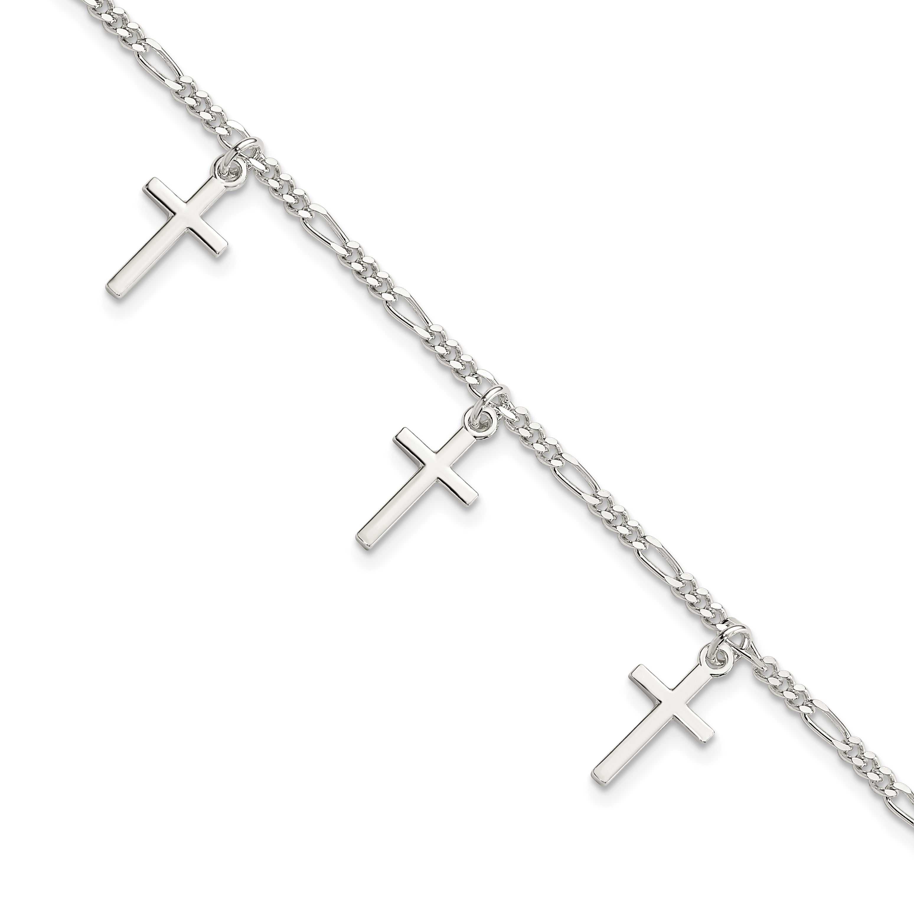 Sterling Silver Polished Cross 7.5in Bracelet