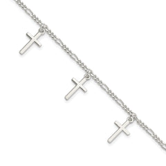 Sterling Silver Polished Cross 7.5in Bracelet