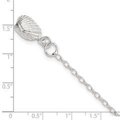 Sterling Silver 10inch Solid Polished 3-D Shell Anklet