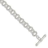 Sterling Silver Polished Fancy Link 7.5 inch Toggle Charm Bracelet