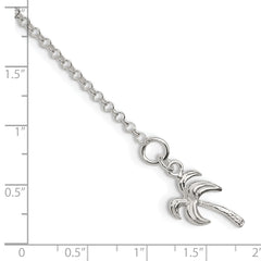 Sterling Silver 10inch Solid Polished Palm Tree Anklet