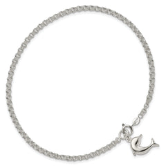 Sterling Silver 10inch Hollow Polished 3-D Dolphin Anklet