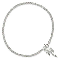 Sterling Silver 10inch Solid Polished Palm Tree Anklet