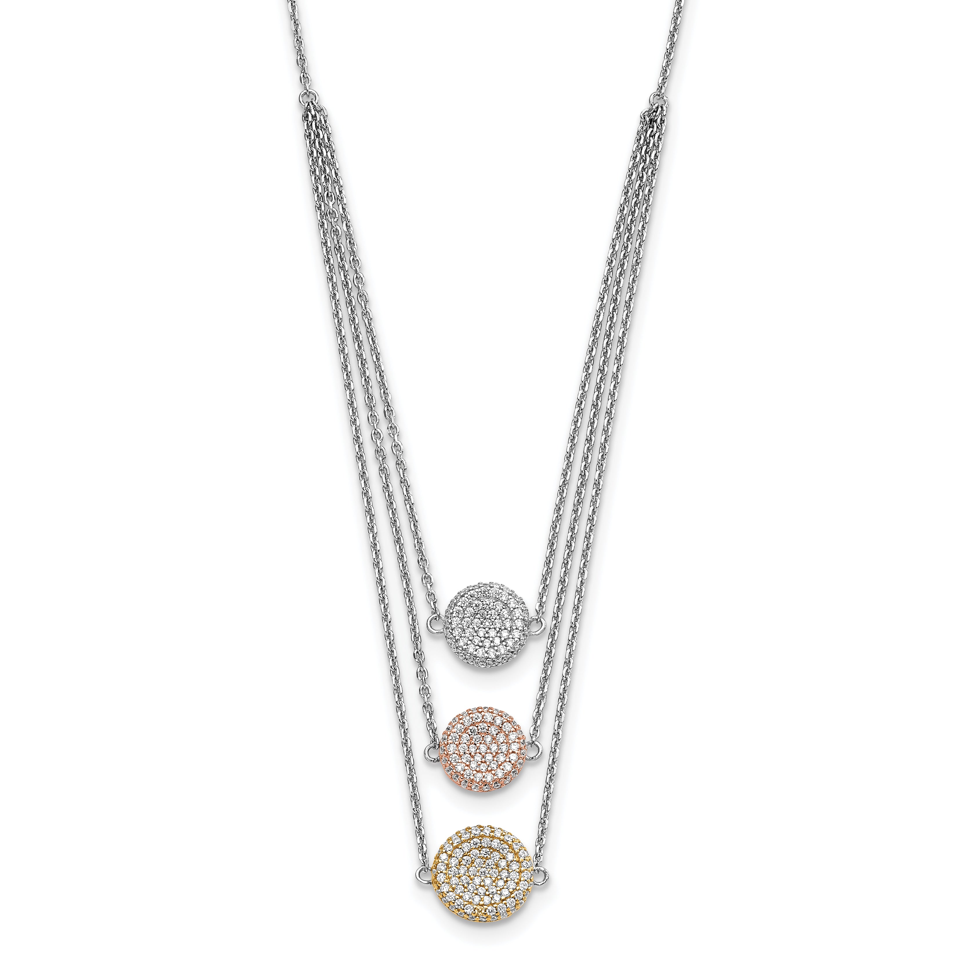 Sterling Silver Gold-plated and Rose-plated CZ With 2in ext Necklace