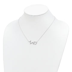 Sterling Silver Polished CZ Heartbeat 18in Necklace