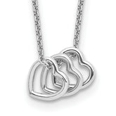 Sterling Silver Rhodium-plated 18in Hearts Necklace