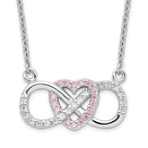 Sterling Silver Rhodium-plated With CZ Heart With Infinity Symbol Necklace
