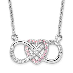 Sterling Silver Rhodium-plated With CZ Heart With Infinity Symbol Necklace