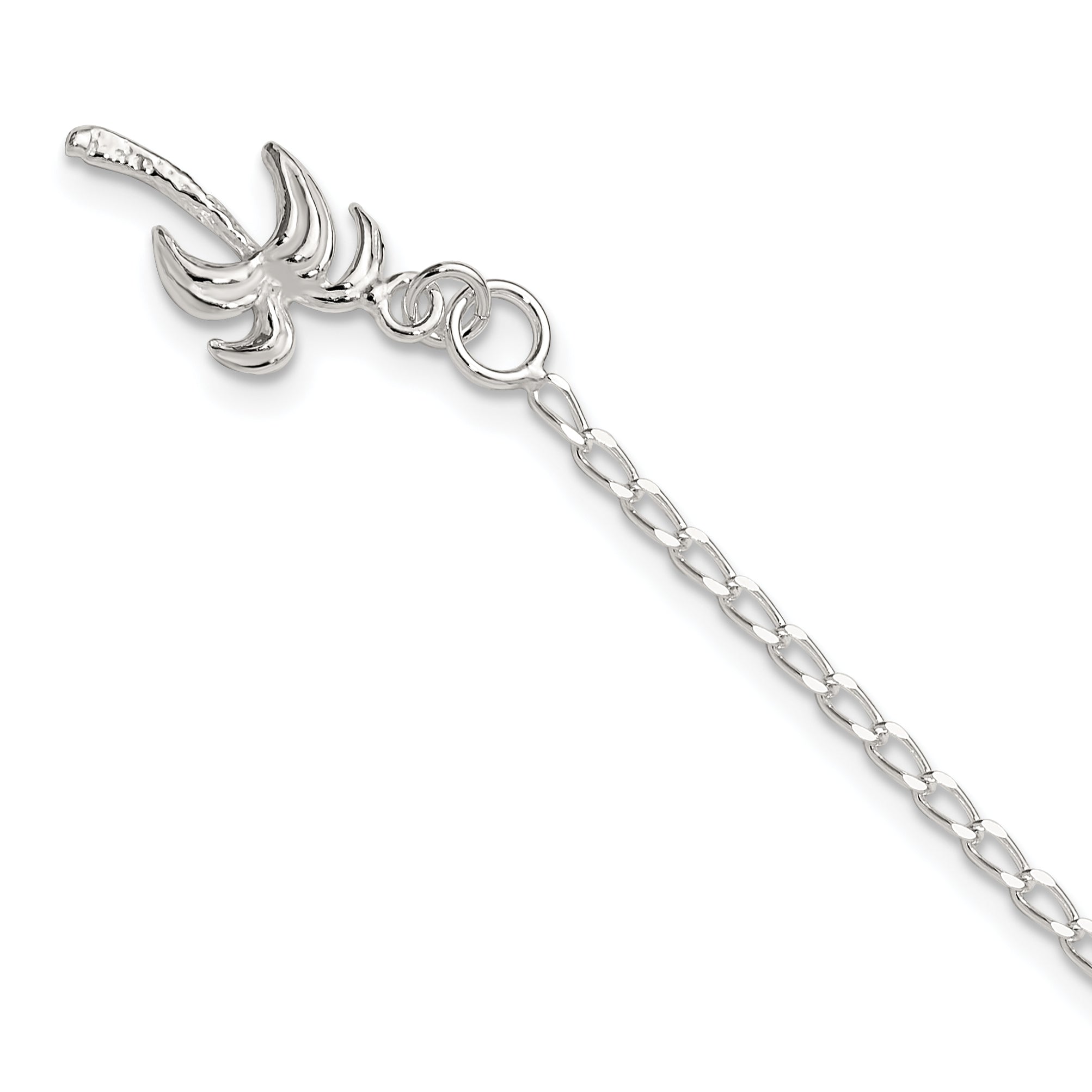 Sterling Silver 10inch Solid Polished Palm Tree Anklet