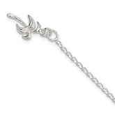 Sterling Silver 10inch Solid Polished Palm Tree Anklet