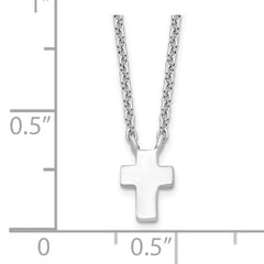 Sterling Silver Rhodium-plated With 2in ext. Polished Cross Necklace