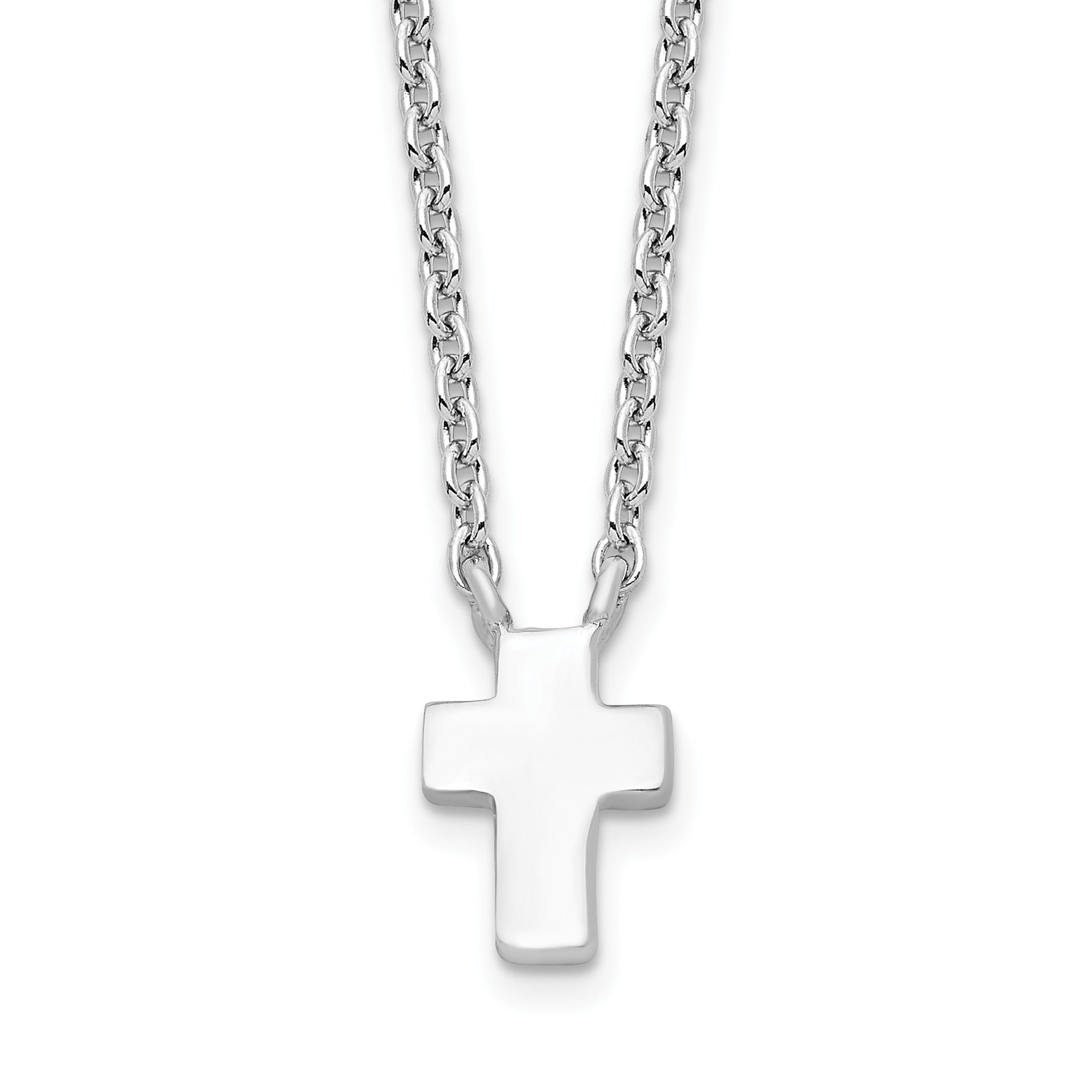 Sterling Silver Rhodium-plated With 2in ext. Polished Cross Necklace