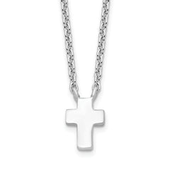 Sterling Silver Rhodium-plated With 2in ext. Polished Cross Necklace