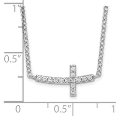 Sterling Silver Rhodium-plated CZ Sideways Cross 16 inch Necklace with 2 inch extension
