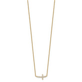 Sterling Silver Gold-tone CZ Sideways Cross With 2 inch ext Necklace