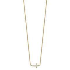 Sterling Silver Gold-tone CZ Sideways Cross With 2 inch ext Necklace