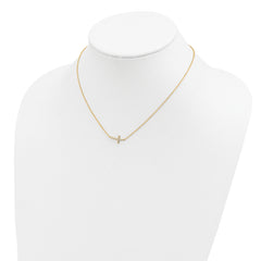 Sterling Silver Gold-tone CZ Sideways Cross With 2 inch ext Necklace