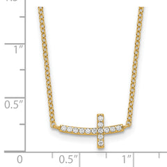 Sterling Silver Gold-tone CZ Sideways Cross With 2 inch ext Necklace