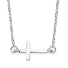 Sterling Silver Rhodium-plated With 2in ext. Sideways Cross Necklace