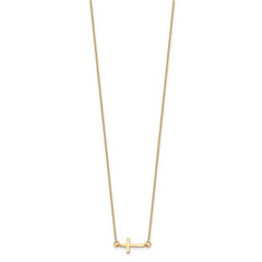 Sterling Silver Gold-tone With  2in ext. Sideways Cross Necklace