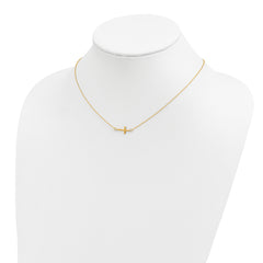 Sterling Silver Gold-tone With  2in ext. Sideways Cross Necklace