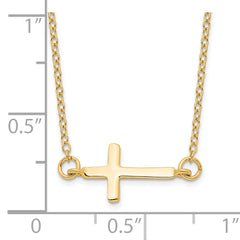 Sterling Silver Gold-tone With  2in ext. Sideways Cross Necklace