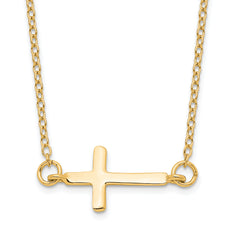 Sterling Silver Gold-tone With  2in ext. Sideways Cross Necklace