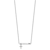 Sterling Silver RH-plated CZ Cross Black Enamel FAITH Bar Necklace