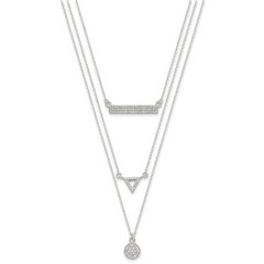 Sterling Silver CZ Circle Triangle and Bar 3-Strand Necklace