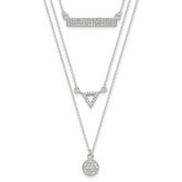 Sterling Silver CZ Circle Triangle and Bar 3-Strand Necklace
