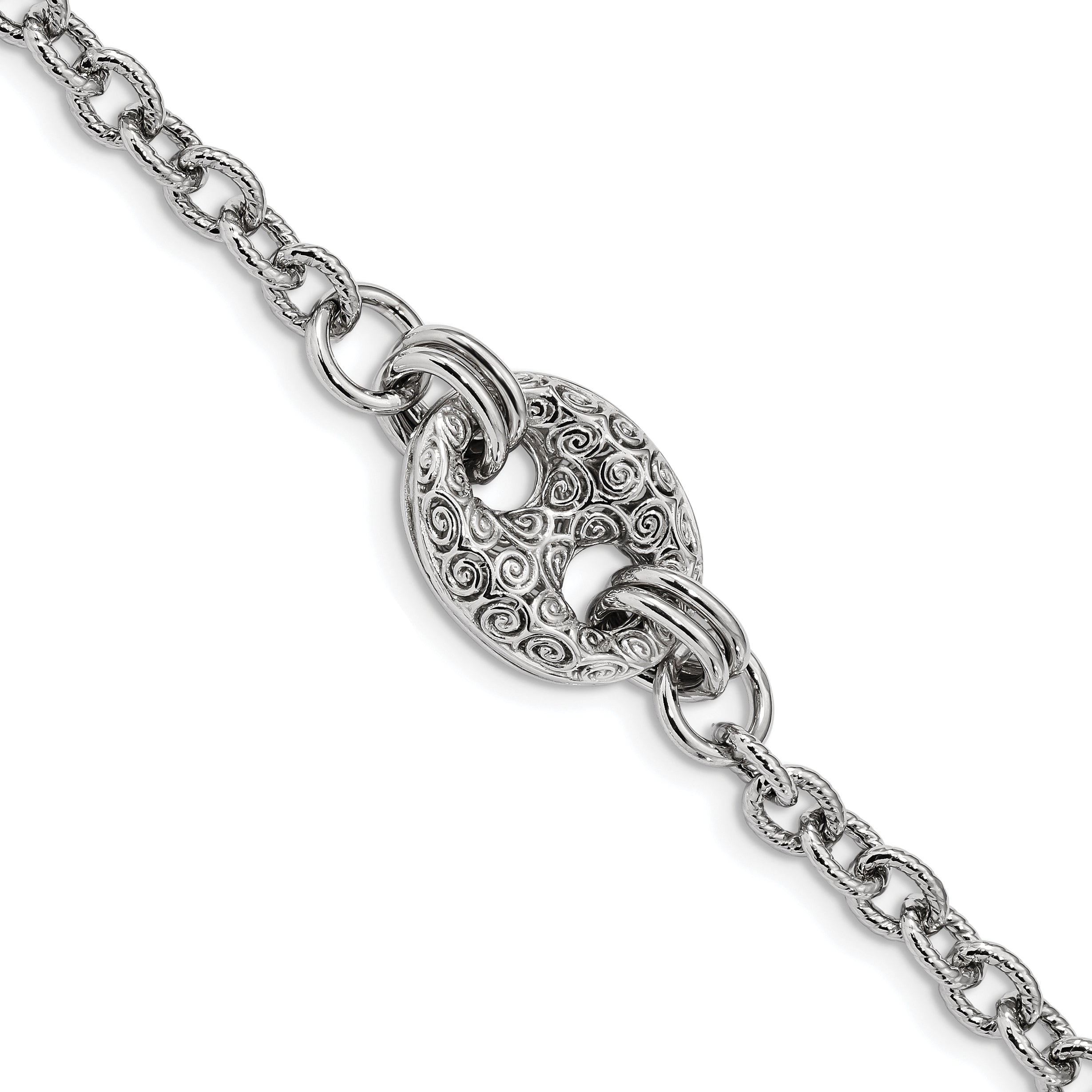 Sterling Silver Rhodium-plated Fancy Swirls Bracelet