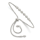 Sterling Silver Rhodium-plated Diamond-cut Beaded Adjustable Bracelet