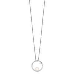 Sterling Silver Rhodium-plated 7-8mm White Round Freshwater Cultured Pearl 18 inch Necklace