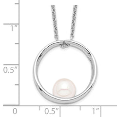 Sterling Silver Rhodium-plated 7-8mm White Round Freshwater Cultured Pearl 18 inch Necklace