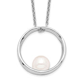 Sterling Silver Rhodium-plated 7-8mm White Round Freshwater Cultured Pearl 18 inch Necklace