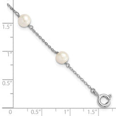 Sterling Silver Rhodium-plated 5-5.5mm White Semi-Round Freshwater Cultured Pearl 3-Station Children's 4 inch Bracelet
