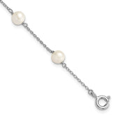 Sterling Silver Rhodium-plated 5-5.5mm White Semi-Round Freshwater Cultured Pearl 3-Station Children's 4 inch Bracelet