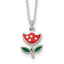 Sterling Silver Polished Red & Green Enameled Flower Children's Necklace