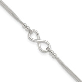 Sterling Silver 2-Strand Infinity 9 inch Plus 1 inch Extender - Total 10 inch Anklet