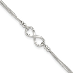Sterling Silver 2-Strand Infinity 9 inch Plus 1 inch Extender - Total 10 inch Anklet