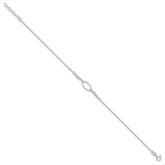 Sterling Silver Oval Link and Beads 10 inch Plus 1 inch Extender - Total 11 inch Anklet