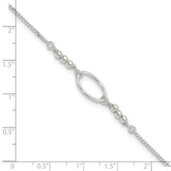 Sterling Silver Oval Link and Beads 9 inch Plus 1 inch Extender - Total 10 inch Anklet