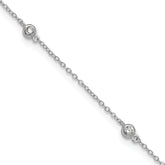 Sterling Silver Rhodium-plated Bezel CZ 5-Station 9 inch Plus 2 inch Extender  - Total 11 inch Anklet