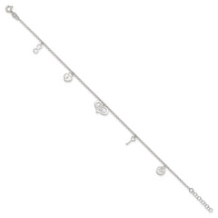 Sterling Silver Love Dangles 9 inch Plus 1 inch Extender - Total 10 inch Anklet