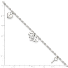Sterling Silver Love Dangles 9 inch Plus 1 inch Extender - Total 10 inch Anklet