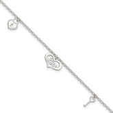Sterling Silver Love Dangles 9 inch Plus 1 inch Extender - Total 10 inch Anklet
