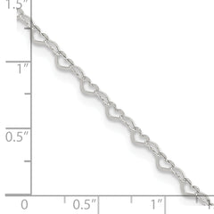 Sterling Silver Heart Link 9 inch Plus 1 inch Extender - Total 10 inch Anklet