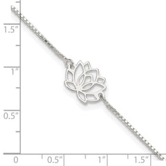 Sterling Silver Lotus with Blue Fabric Tassel 9 inch Plus 1 inch Extender - Total 10 inch Anklet