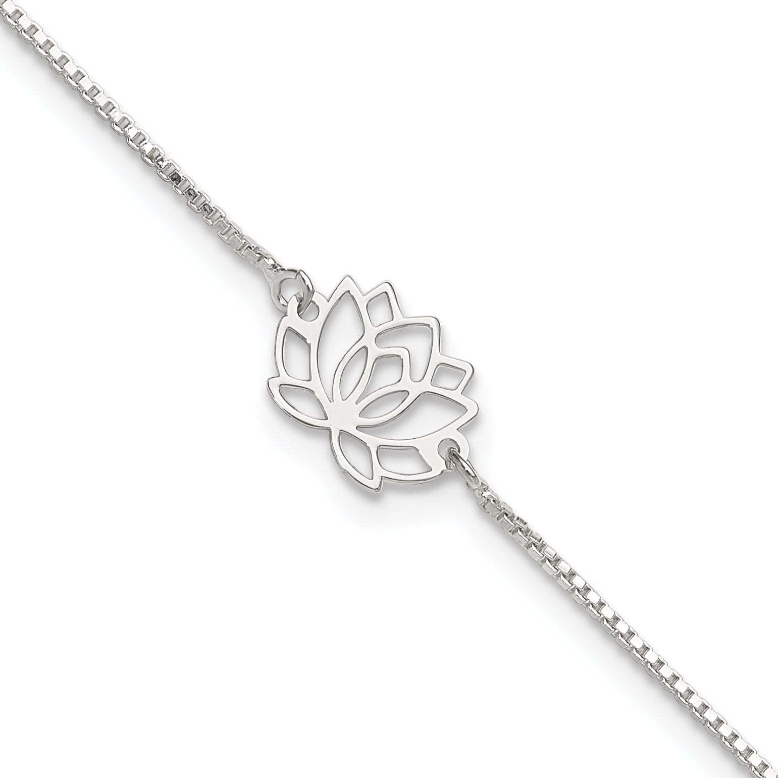 Sterling Silver Lotus with Blue Fabric Tassel 9 inch Plus 1 inch Extender - Total 10 inch Anklet